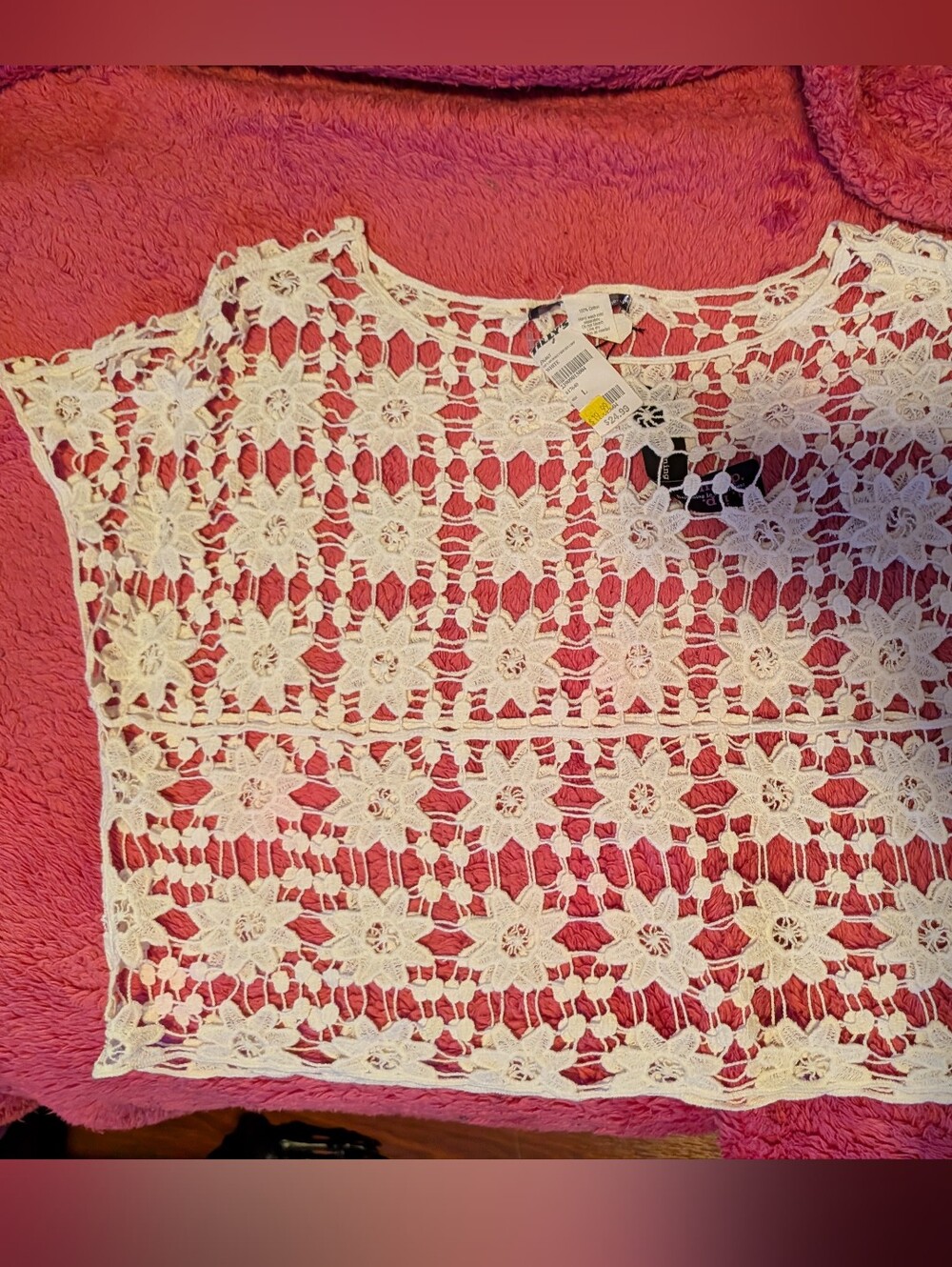 White Crochet Floral Crop Top Junior's Size L
